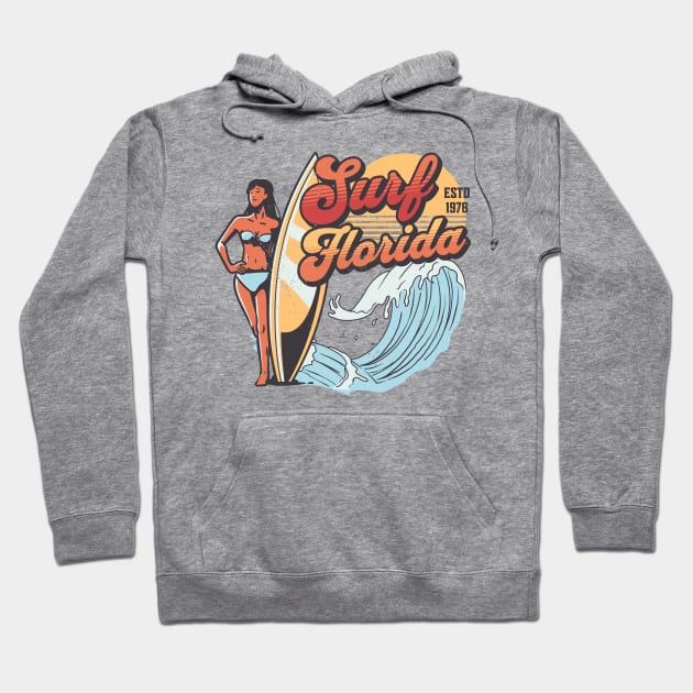 Surf Florida // Vintage Surfer Babe // Retro Surfing Hoodie by Now Boarding